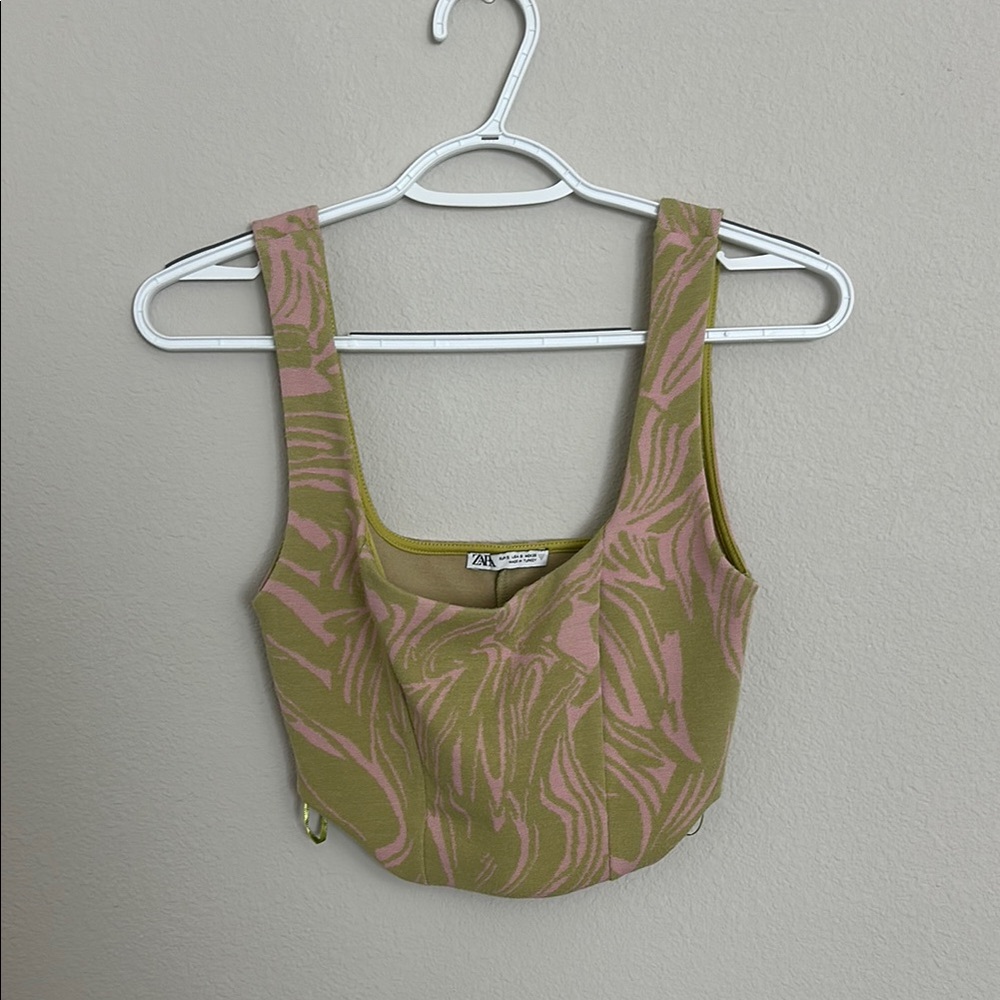 Zara Olive and Pink Patterned Women's Top